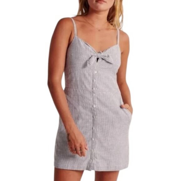 Abercrombie & Fitch grey striped tie front dress size L - Picture 1 of 13